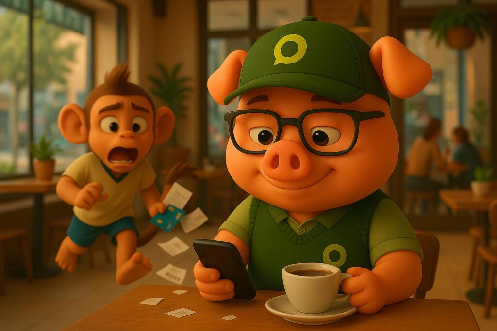Poupinho tranquilo com seu controle financeiro