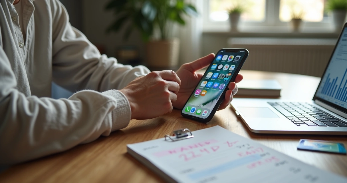 Pessoa analisando assinaturas digitais no celular ao lado de cartão de crédito